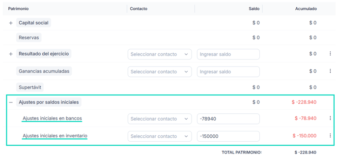 Ingresa los saldos iniciales de tus cuentas contables